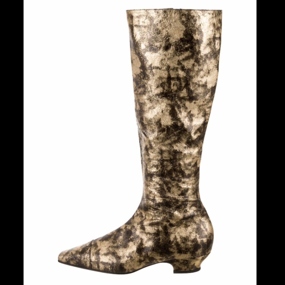 CHANEL Tall Gold Riding Runway Boots Size 37 6.5 7